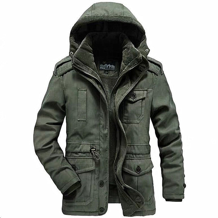 Herren Winterparka mit Teddyfutter, abnehmbarer Kapuze und Multifunktionstaschen Drune