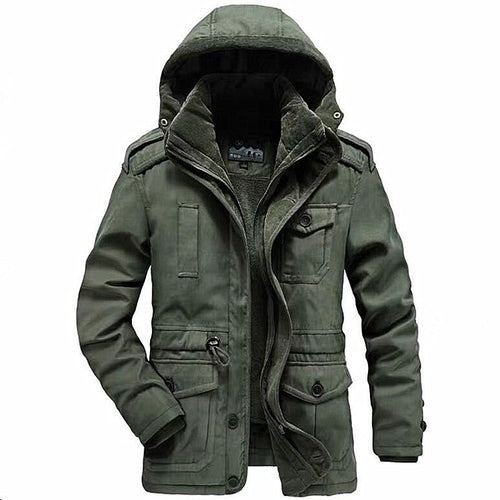 Herren Winterparka mit Teddyfutter, abnehmbarer Kapuze und Multifunktionstaschen Drune