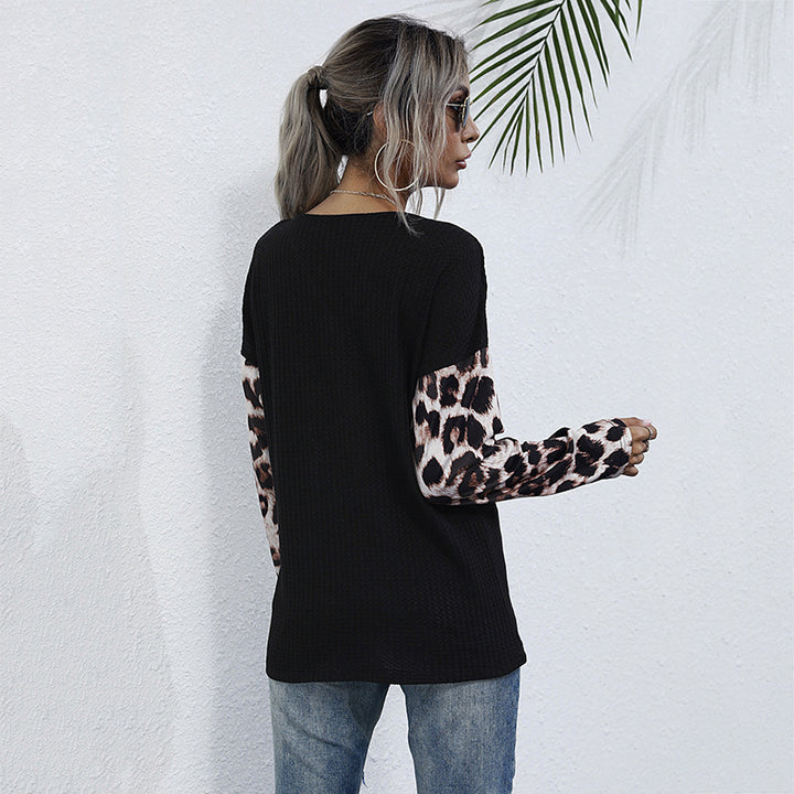 Damen Geripptes V-Ausschnitt-Longsleeve mit Raffung & Leo-Ärmeln Drune