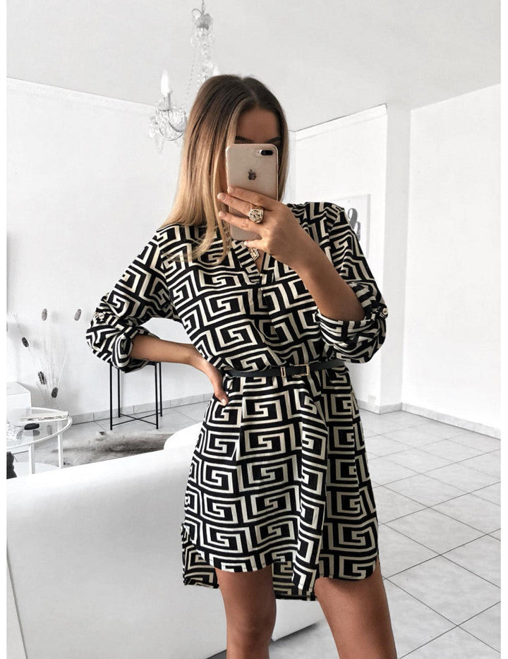 Damen Hemdblusenkleid im modischen Tiermuster mit Gürtel Drune