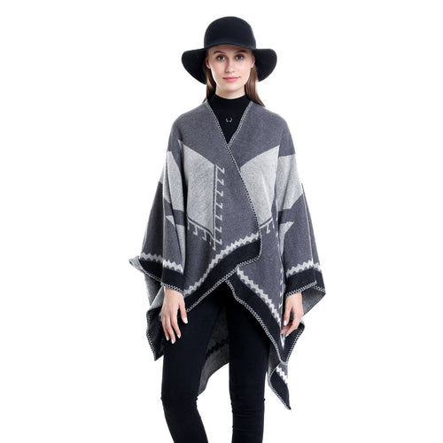 Damen Oversize-Ruana im Ethno-Jacquard mit V-Ausschnitt Drune