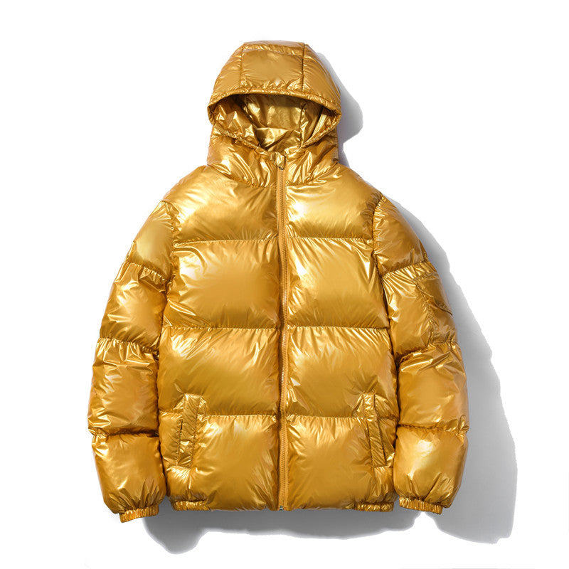 Unisex nan glänzende Steppjacke mit Kapuze, wasserabweisender High-Shine-Oberfläche und wärmender synthetischer Füllung Drune