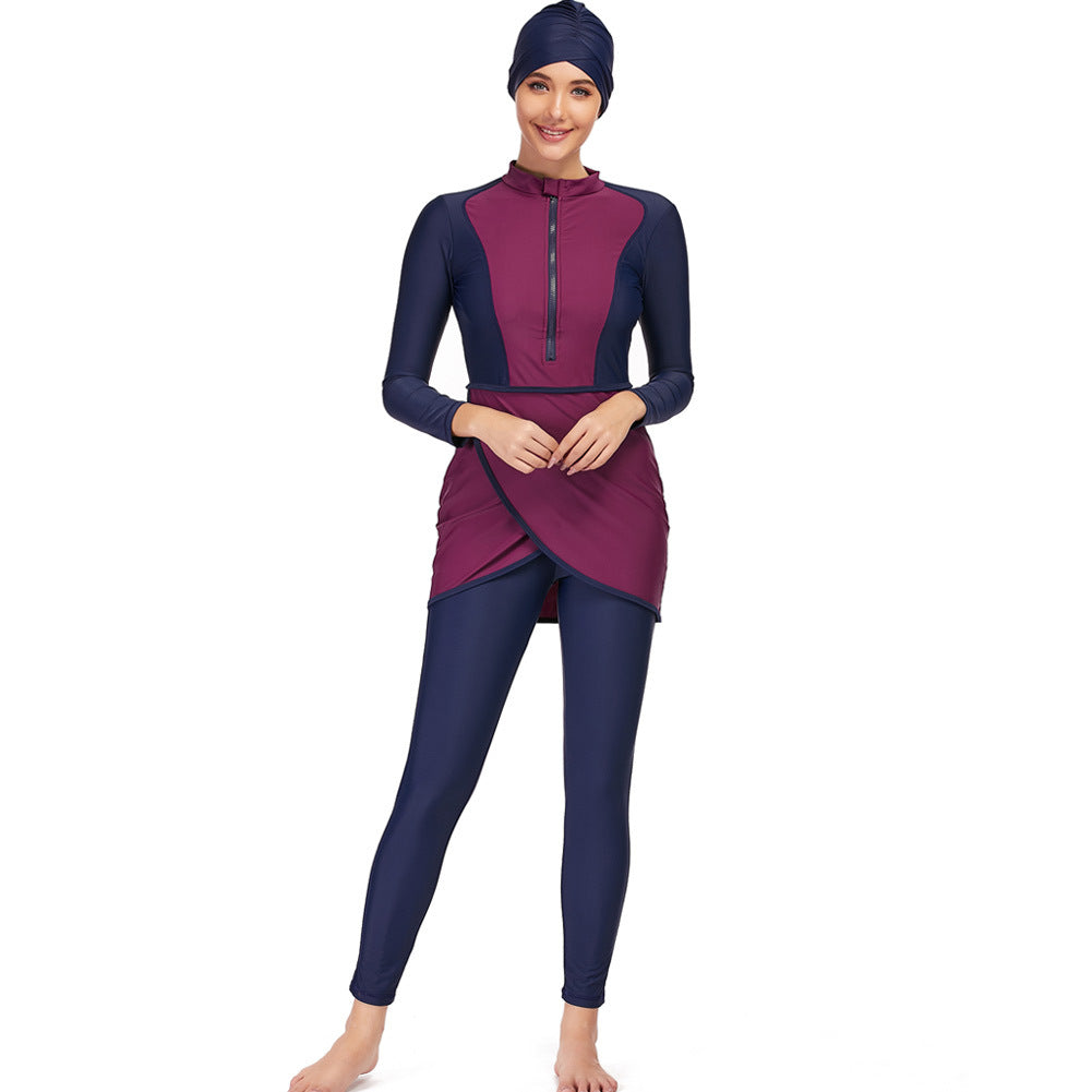 Damen modischer Langarm-Badeanzug mit Wickeldetail Drune