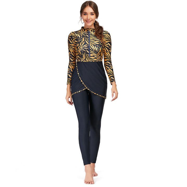 Damen modischer Langarm-Badeanzug mit Wickeldetail Drune