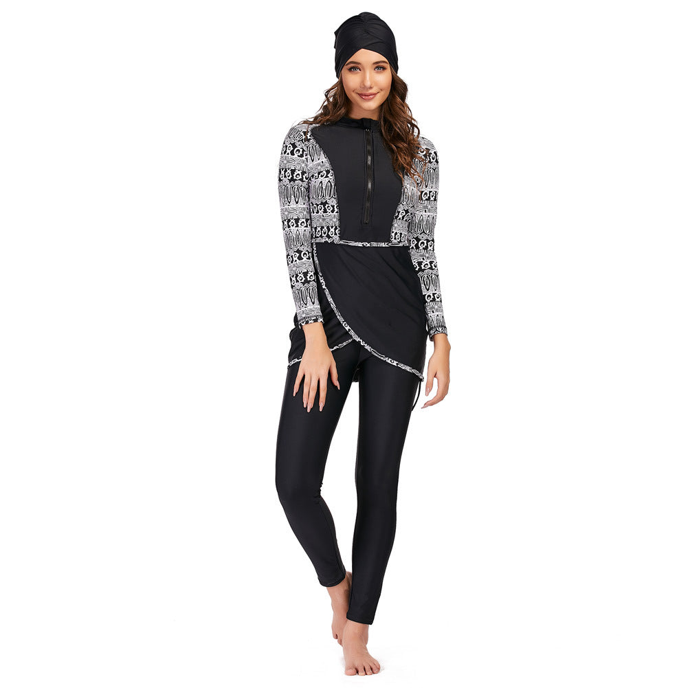Damen modischer Langarm-Badeanzug mit Wickeldetail Drune