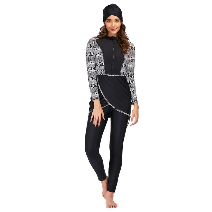 Damen modischer Langarm-Badeanzug mit Wickeldetail Drune