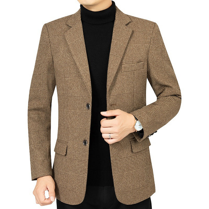 Herren Slim-Fit Sakko fein kariert aus leichtem MischgewDrunee mit teilgefütterter Innenverarbeitung Drune