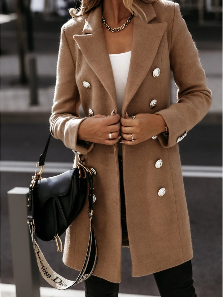 Damen eleganter Wollmantel mit doppelter Knopfleiste Drune