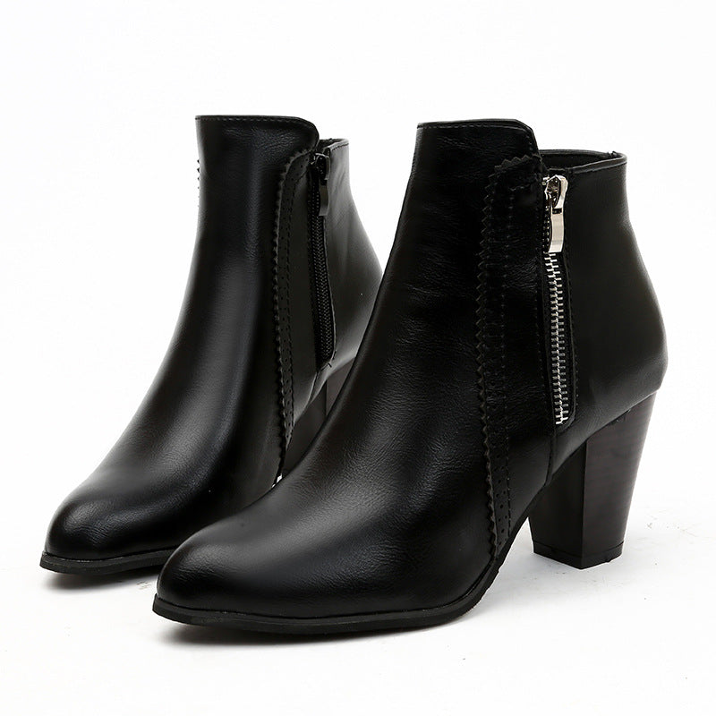 Damen nan elegante Stiefelette mit mittelhohem Blockabsatz und seitlichem Reißverschluss Drune