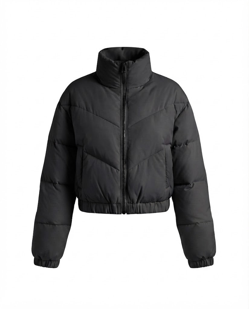 Damen cropped gepolsterte Pufferjacke mit hohem Stehkragen und elastischem Saum