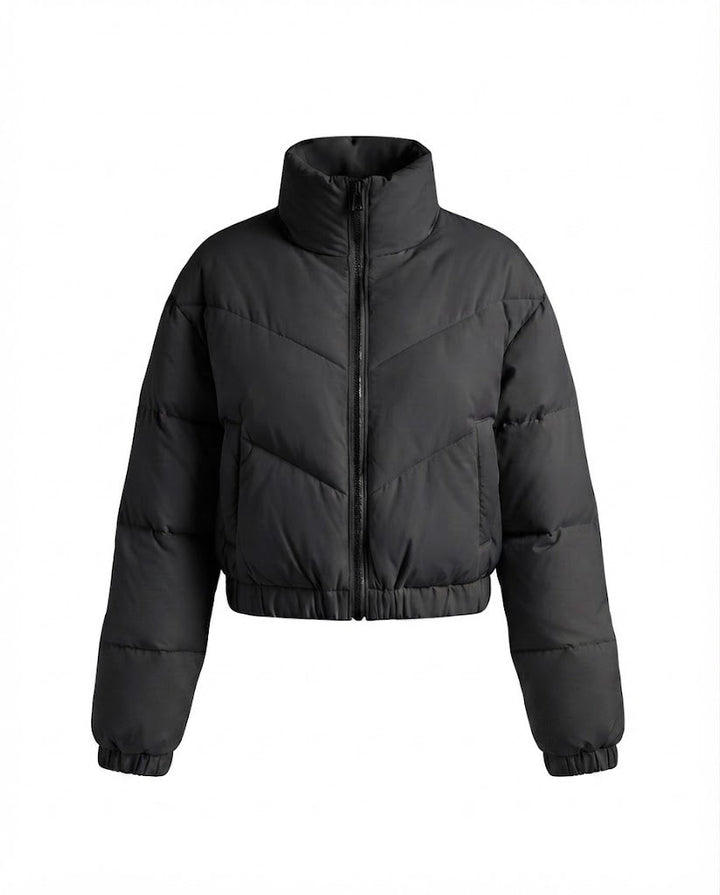 Damen cropped gepolsterte Pufferjacke mit hohem Stehkragen und elastischem Saum