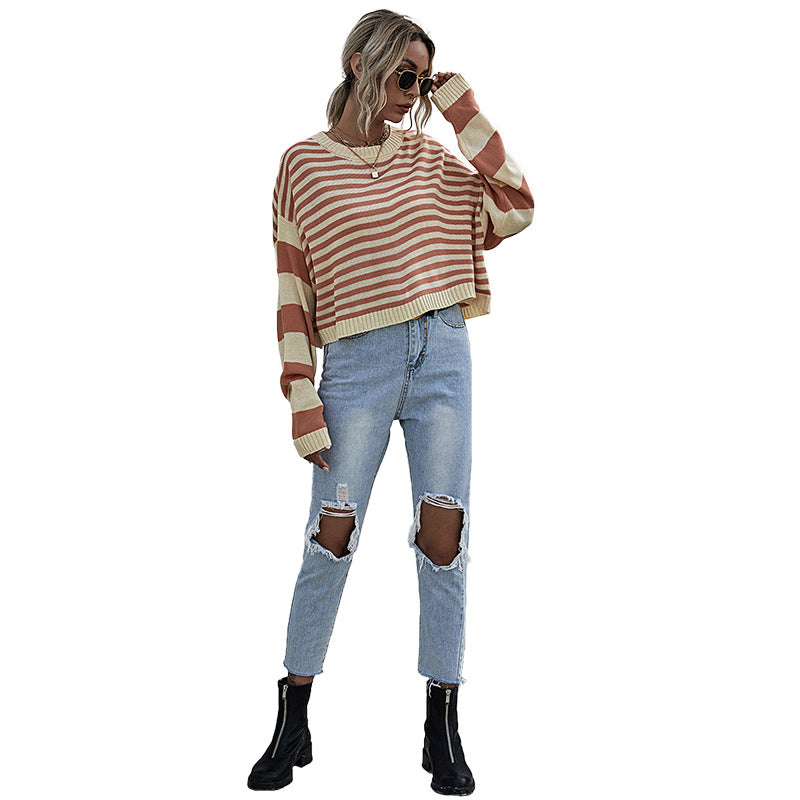 Damen Lässiger gestreifter Pullover Drune