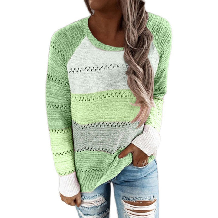 Damen Strickpullover mit ausgefallenem Farbdesign und modischem Lochmuster Drune