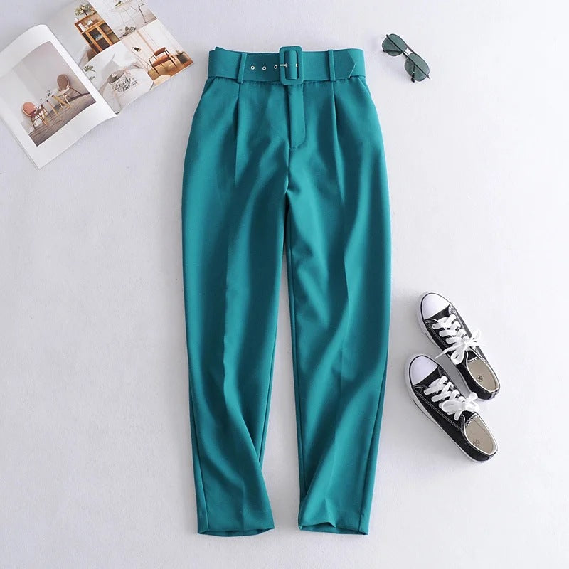 Damen Hochtaillierte Tailored-Hose mit Bundfalten und Stoffgürtel Drune