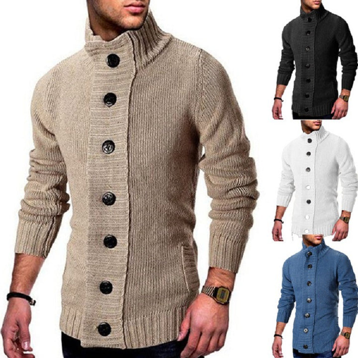 Herren Strickcardigan mit hohem Knopfkragen und figurbetontem Schnitt Drune