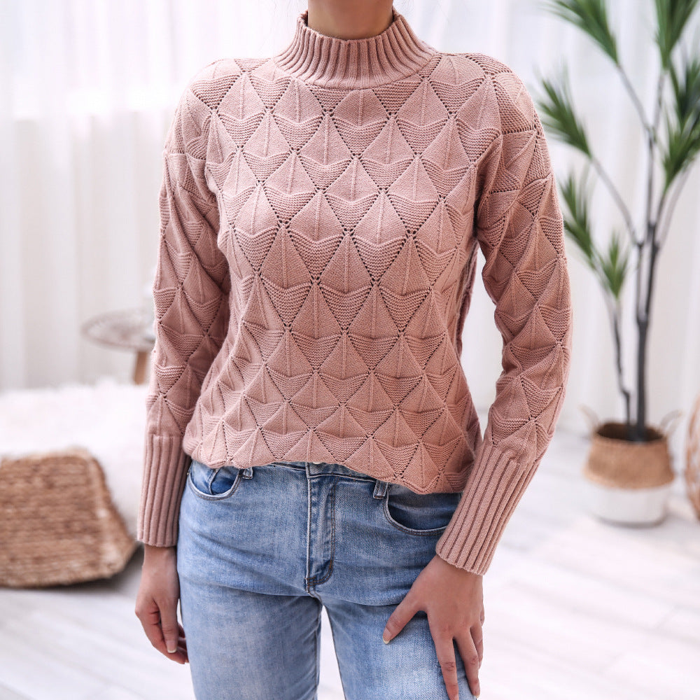 Damen Strickpullover mit modernem Strukturmuster und hohem Kragen Drune