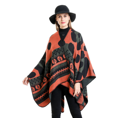 Damen Jacquard-Ruana‑Poncho mit Ethno‑Jacquard und offenem Oversize‑Fall Drune