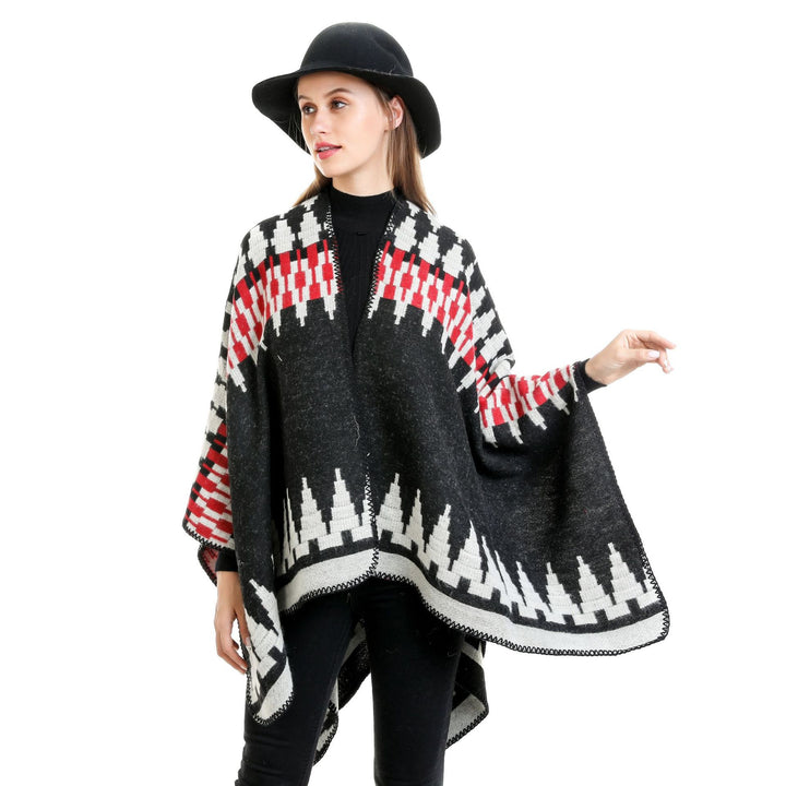 Damen Jacquard-Strickruana mit geometrischem Oversize-Fall und V-Ausschnitt Drune