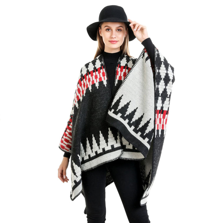 Damen Jacquard-Strickruana mit geometrischem Oversize-Fall und V-Ausschnitt Drune