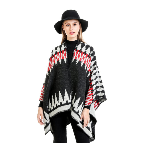 Damen Jacquard-Strickruana mit geometrischem Oversize-Fall und V-Ausschnitt Drune