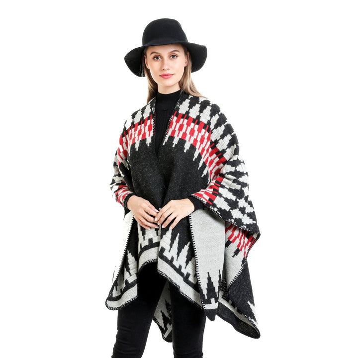 Damen Jacquard-Strickruana mit geometrischem Oversize-Fall und V-Ausschnitt Drune