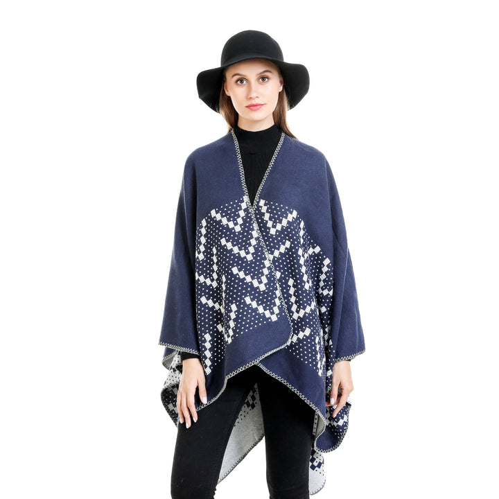 Damen Jacquard-Wickelruana mit geometrischem Muster und offener Kimono‑Silhouette Drune
