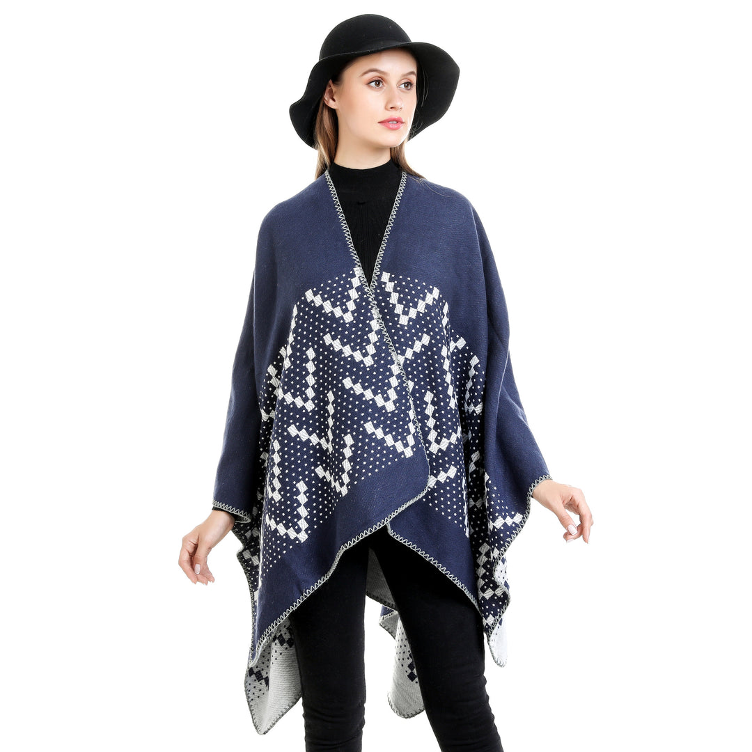 Damen Jacquard-Wickelruana mit geometrischem Muster und offener Kimono‑Silhouette Drune