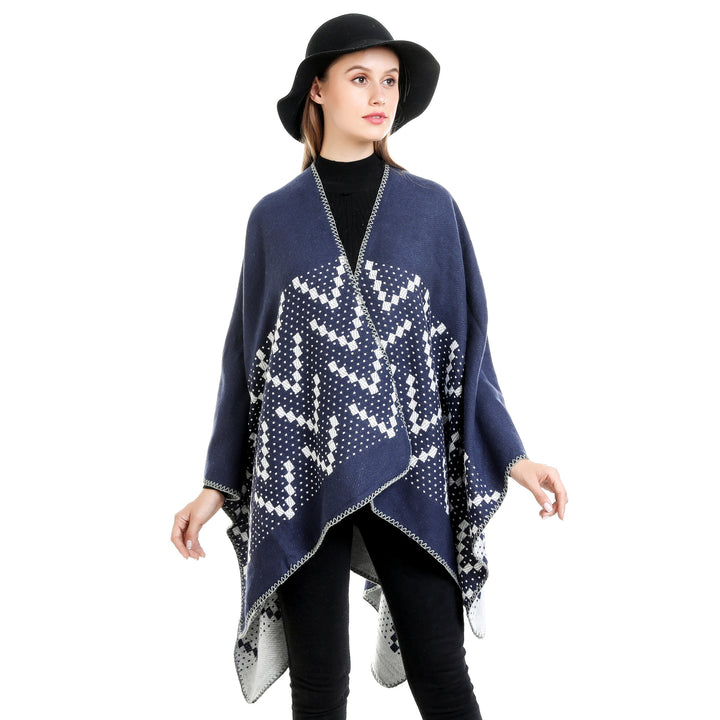 Damen Jacquard-Wickelruana mit geometrischem Muster und offener Kimono‑Silhouette Drune
