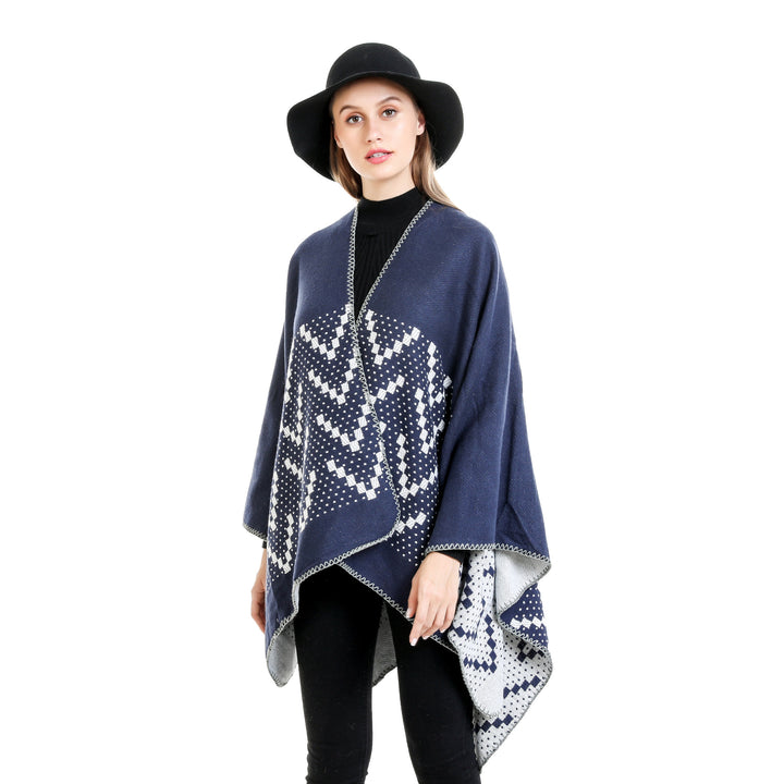 Damen Jacquard-Wickelruana mit geometrischem Muster und offener Kimono‑Silhouette Drune