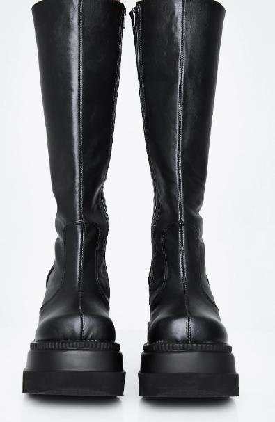 Damen Overknee-Plateau-Stiefel mit klobiger Lug-Sohle und seitlichem Reißverschluss Drune