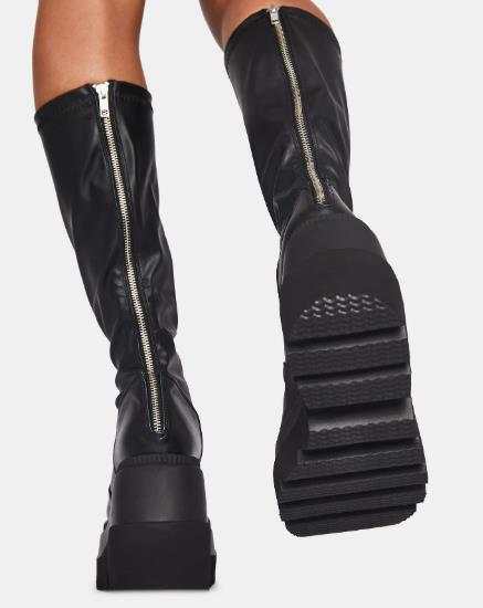 Damen Overknee-Plateau-Stiefel mit klobiger Lug-Sohle und seitlichem Reißverschluss Drune