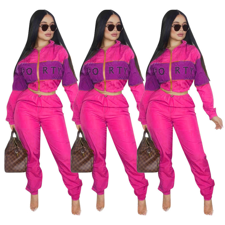 Damen sportliches Jogginganzug-Set mit Crop-Top und elastischem Bund Drune