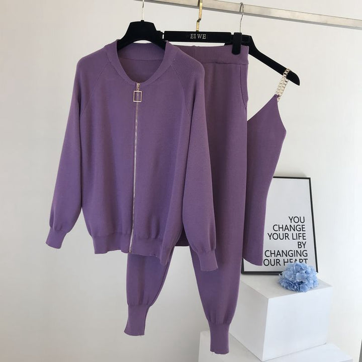 Damen sportliches Freizeit-Loungewear-Set mit Reißverschluss Drune