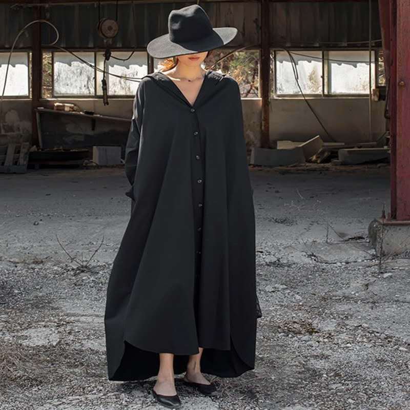 Damen Oversize-Hoodie-Hemdkleid mit verdeckter Knopfleiste, Seitentaschen und leichtem Fall Drune