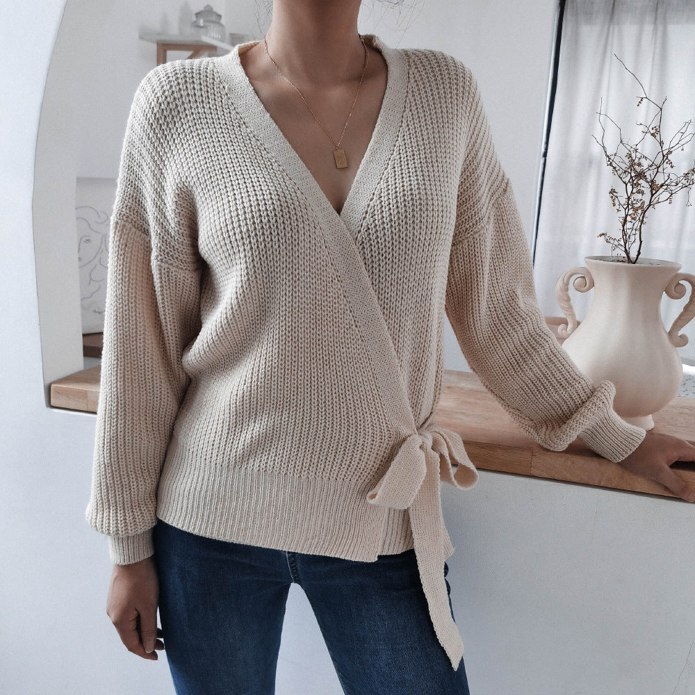 Damen Wickelpullover mit strukturiertem Strick und Bindeband Drune