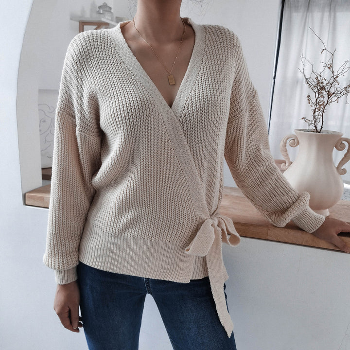 Damen Wickelpullover mit strukturiertem Strick und Bindeband Drune