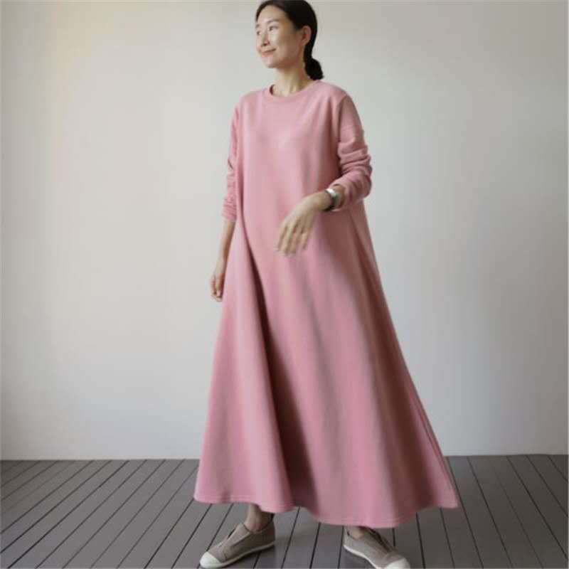 Damen Oversize‑Sweatmaxikleid mit Rundhals und weitem A‑Linien‑Fall Drune