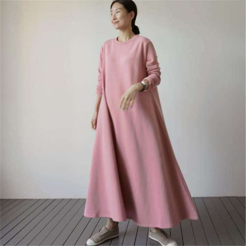 Damen Oversize‑Sweatmaxikleid mit Rundhals und weitem A‑Linien‑Fall Drune