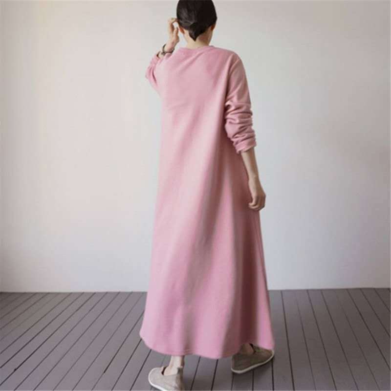 Damen Oversize‑Sweatmaxikleid mit Rundhals und weitem A‑Linien‑Fall Drune