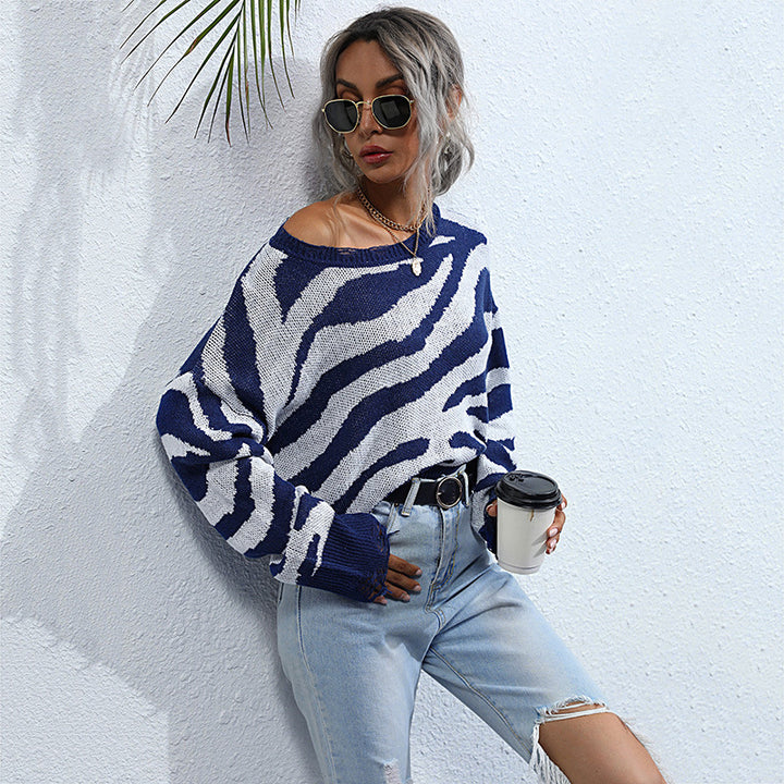 Damen Oversize-Strickpullover mit ZDruneramuster, destroyed Saum & weitem Schnitt Drune