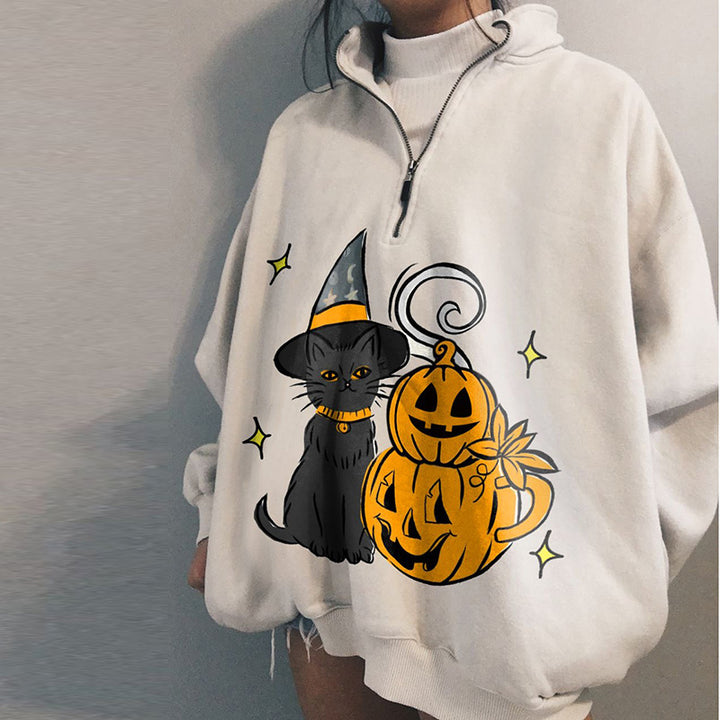 Damen lässiger Sweatpullover mit aufwendigem Halloween-Motiv Drune