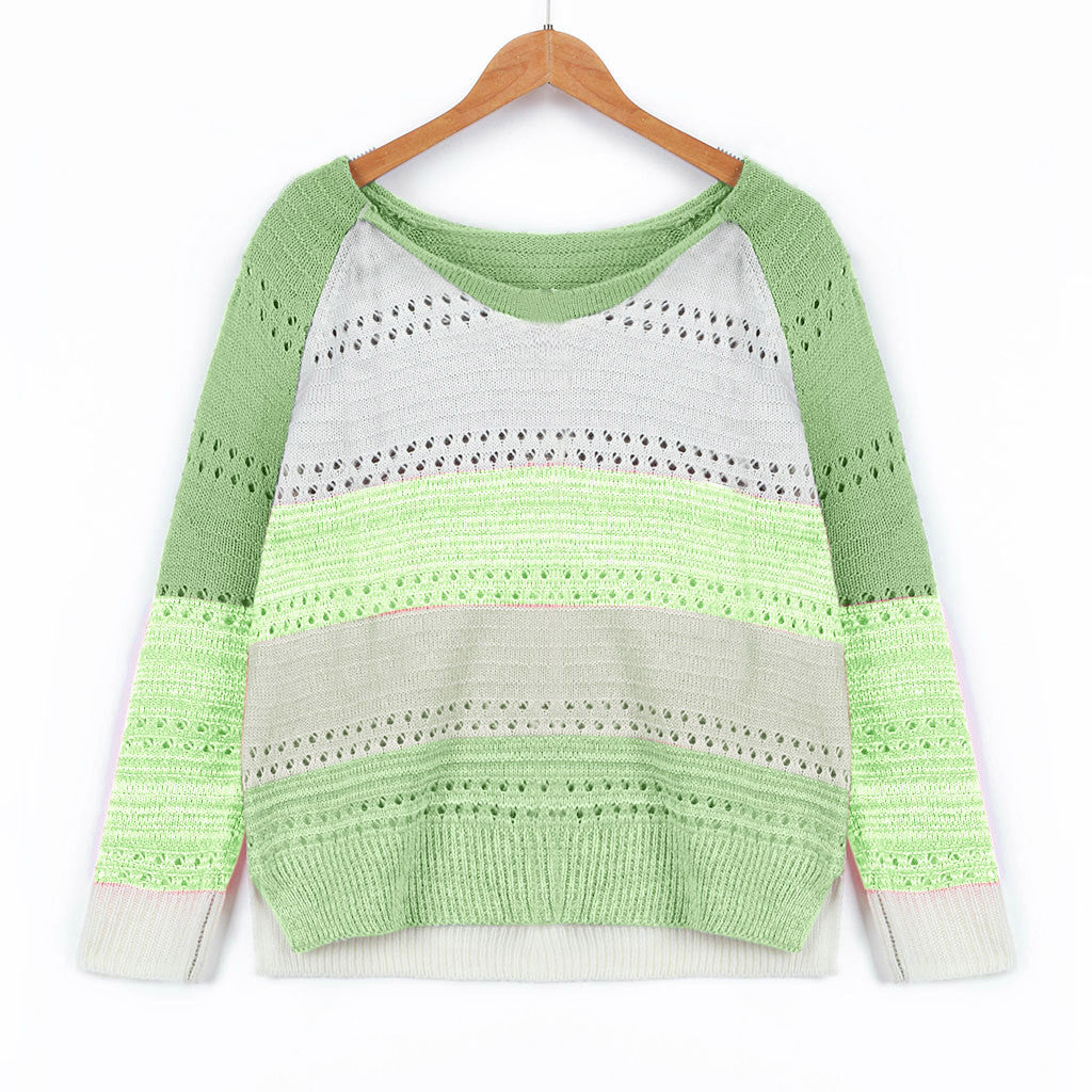 Damen Strickpullover mit ausgefallenem Farbdesign und modischem Lochmuster Drune