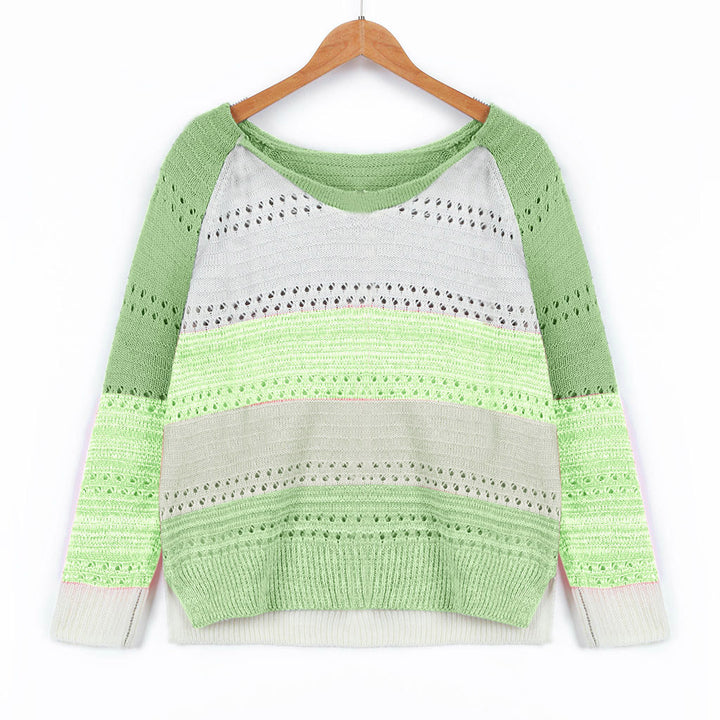 Damen Strickpullover mit ausgefallenem Farbdesign und modischem Lochmuster Drune