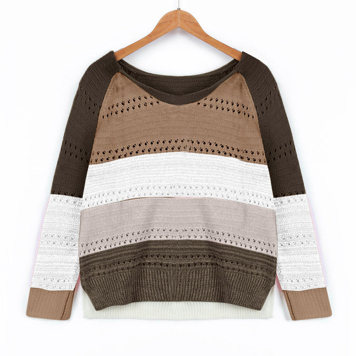 Damen Strickpullover mit ausgefallenem Farbdesign und modischem Lochmuster Drune