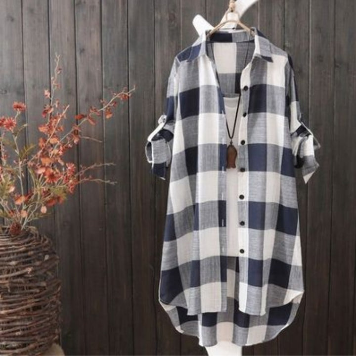 Damen lässige Karobluse im Oversized-Schnitt mit praktischen Taschen Drune