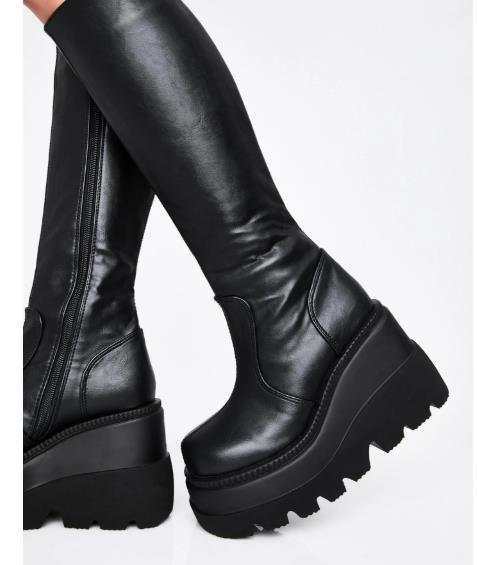 Damen Overknee-Plateau-Stiefel mit klobiger Lug-Sohle und seitlichem Reißverschluss Drune
