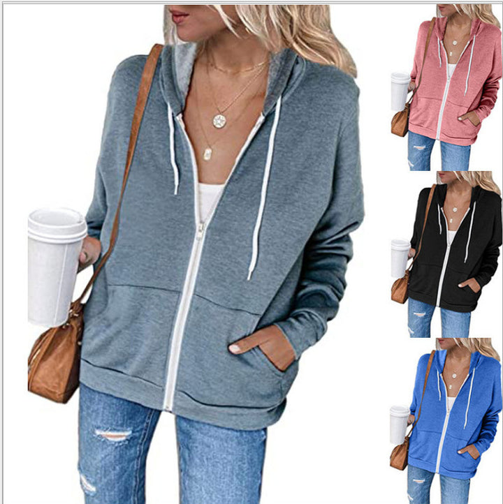 Damen lässige Kapuzenjacke mit praktischen Taschen und durchgehendem Reißverschluss Drune