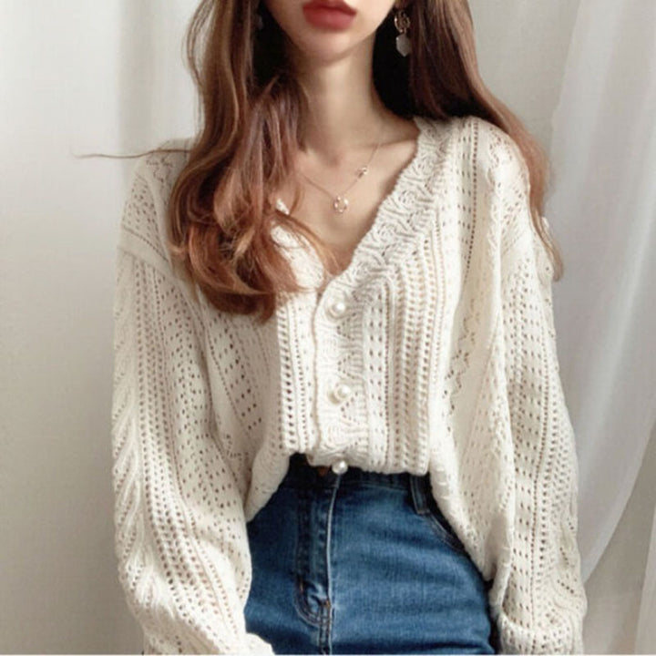 Damen lockere Strickjacke mit elegantem Zopfmuster und großen Knöpfen Drune