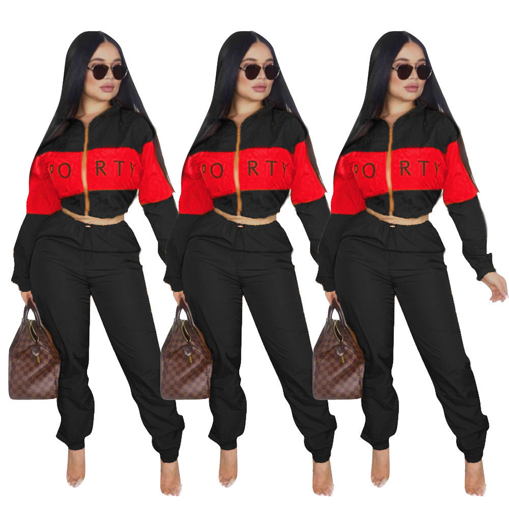 Damen sportliches Jogginganzug-Set mit Crop-Top und elastischem Bund Drune