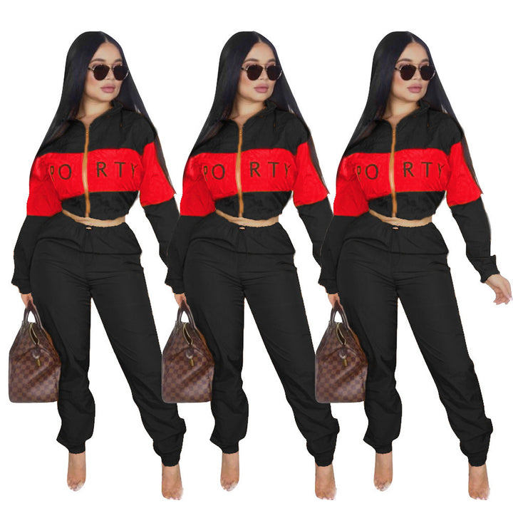 Damen sportliches Jogginganzug-Set mit Crop-Top und elastischem Bund Drune